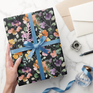 Zwarte Perzik Paarse Groene Bloem Cadeaupapier