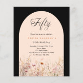 Zwarte perzik wilde bloem 50e verjaardag uitnodigi (Voorkant)