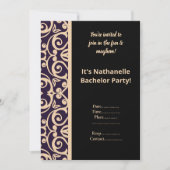 ZWARTE PERZIK WIT PATROON BACHELOR PARTY UITNODIGI KAART (Voorkant)