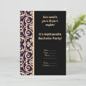 ZWARTE PERZIK WIT PATROON BACHELOR PARTY UITNODIGI KAART (Staand voorkant)