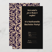 ZWARTE PERZIK WIT PATROON BACHELOR PARTY UITNODIGI KAART (Voorkant / Achterkant)