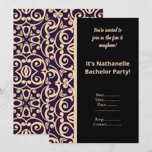 ZWARTE PERZIK WIT PATROON BACHELORPARTY UITNODIGIN KAART