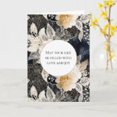 Zwarte Perzik Witte Luipaard Bloemen Huwelijk Kaart (Gele Bloem)