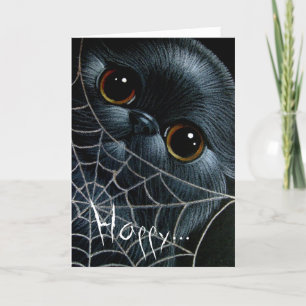 ZWARTE PERZISCHE KAT EN WEB HALLOWEEN KAART