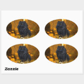 Zwarte Perzische kat Halloween Ovale Sticker (Vel)