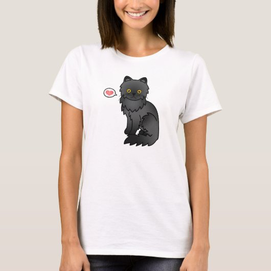 Zwarte Perzische Kat Liefde T-shirt (Voorkant)
