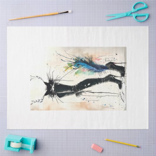 Zwarte Perzische Kat Mode Verklaring Decoupage Tissuepapier (Craft)