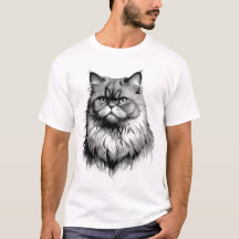 Zwarte Perzische Kat Sketch Heren T-Shirt