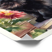 Zwarte Perzische Kat Waterverf Rode Asters Poster (Hoek)