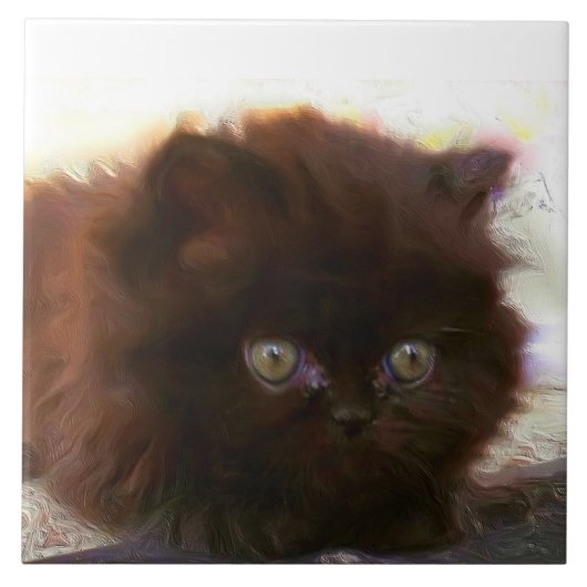 Zwarte perzische kitten tegeltje (Voorkant)