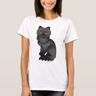 Zwarte Perzische Mopshond Cute Cartoonkatillustrat T-shirt