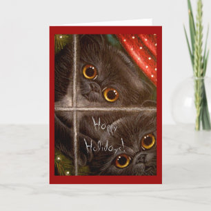 ZWARTE PERZISCHE POESJES KERSTKAART FEESTDAGEN KAART