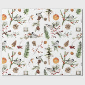 Zwarte Pet Chickadee Birds Kerstparty Cadeaupapier (Vlak)