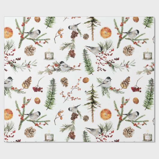 Zwarte Pet Chickadee Birds Kerstparty Cadeaupapier (Vlak)
