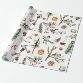 Zwarte Pet Chickadee Birds Kerstparty Cadeaupapier