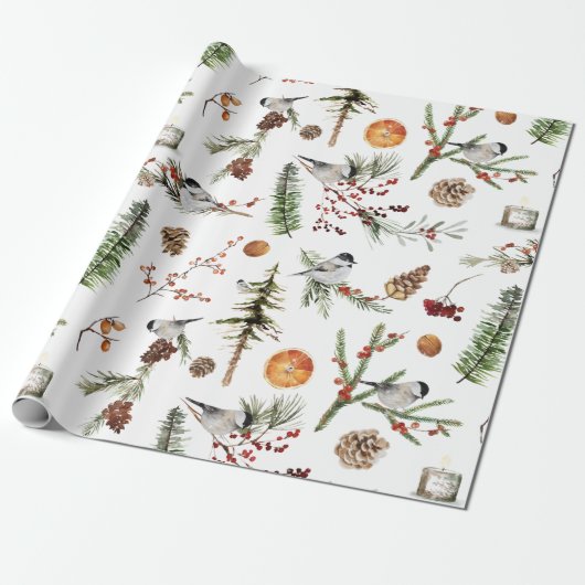 Zwarte Pet Chickadee Birds Kerstparty Cadeaupapier (Uitgerold)