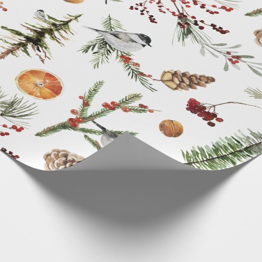 Zwarte Pet Chickadee Birds Kerstparty Cadeaupapier (Hoek)
