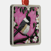 Zwarte pet Chickadee Metalen Ornament (Rechts)