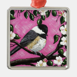 Zwarte pet Chickadee Metalen Ornament