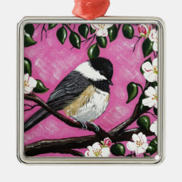 Zwarte pet Chickadee Metalen Ornament