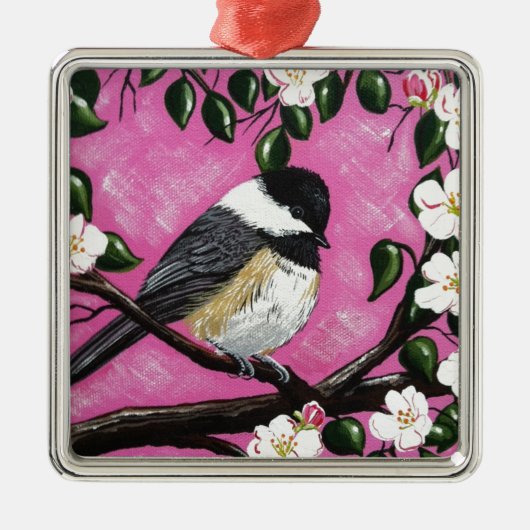 Zwarte pet Chickadee Metalen Ornament (Voorkant)