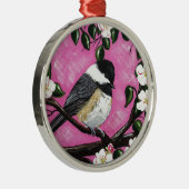 Zwarte pet Chickadee Metalen Ornament (Rechts)