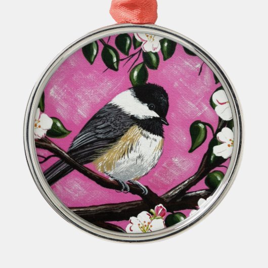 Zwarte pet Chickadee Metalen Ornament (Voorkant)