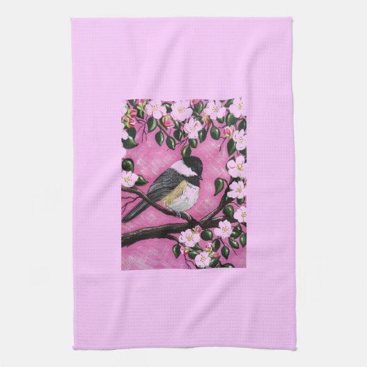 Zwarte pet Chickadee Theedoek (Verticaal)