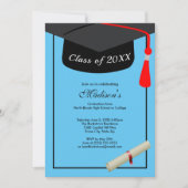 Zwarte Pet Diploma Modern Sky Blue Graduparty Kaart (Voorkant)