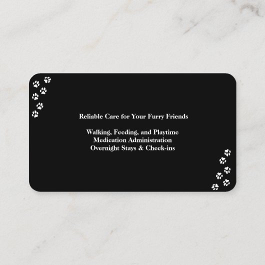  zwarte Pet Sitter Visitekaartje (Achterkant)