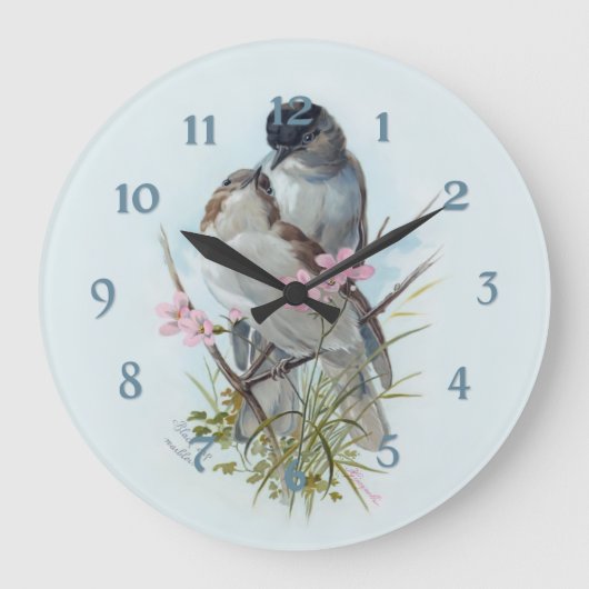 Zwarte Pet Warbler Birds Grote Klok (Voorkant)