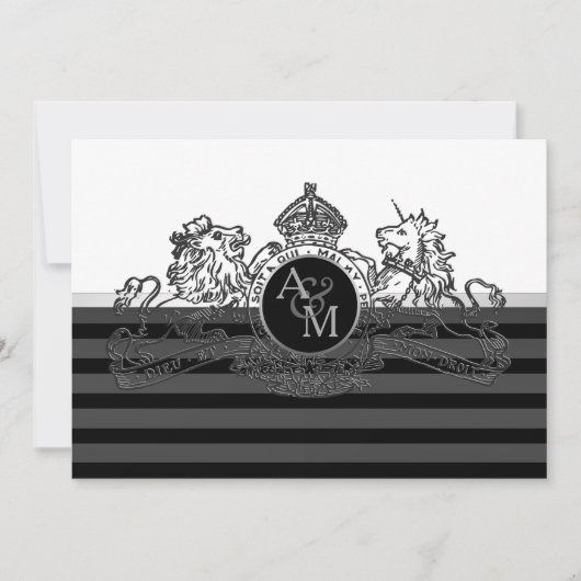 Zwarte Pewter Witte Leeuw Eenhoorn Embleem Huwelij Kaart (Voorkant)