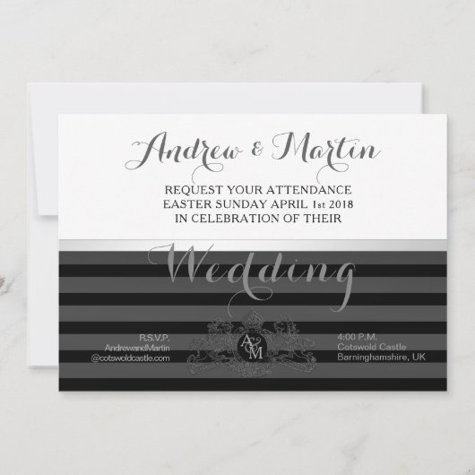 Zwarte Pewter Witte Leeuw Eenhoorn Embleem Huwelij Kaart (Achterkant)