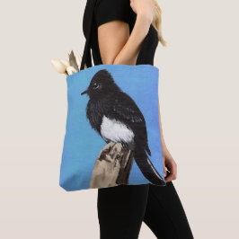 Zwarte Phoebe Bird op Blue Canvas tas