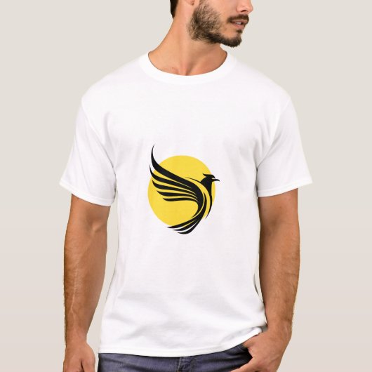 Zwarte Phoenix Grafische Heren T-shirt met Zon Des (Voorkant)
