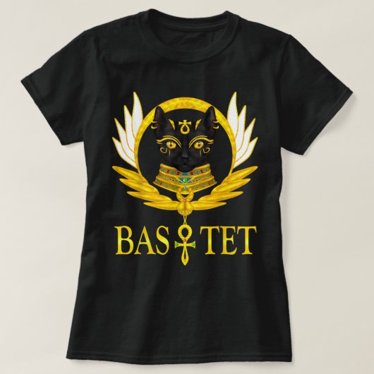 zwarte phynx kat godin bastet wings ankh hore t-shirt (Design voorkant)
