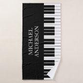 Zwarte Piano Toetsenbord Gepersonaliseerde Naam Badhanddoek (Badhanddoek)