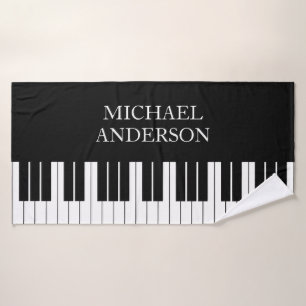 Zwarte Piano Toetsenbord Gepersonaliseerde Naam Badhanddoek