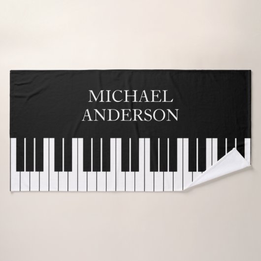 Zwarte Piano Toetsenbord Gepersonaliseerde Naam Badhanddoek (Badhanddoek)
