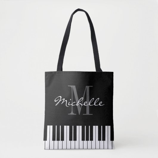 Zwarte pianoketoetsen schouder canvas tas voor muz (Voorkant)