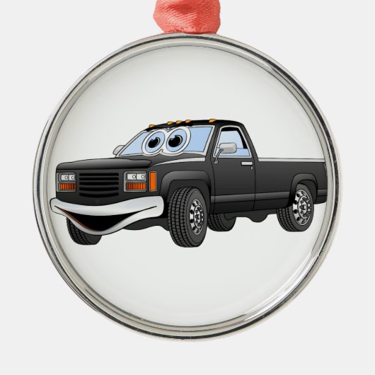 Zwarte pick-up truck Cartoon Metalen Ornament (Voorkant)