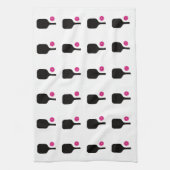 Zwarte pickleball- en roze ballen handdoek (Verticaal)