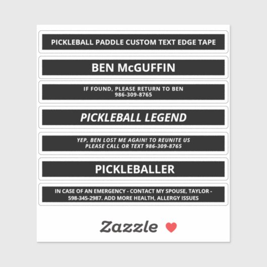 Zwarte Pickleball Paddle Edge-tape - Aangepaste na Sticker (Vel)