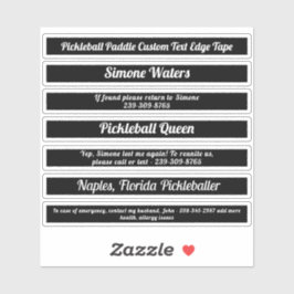 Zwarte Pickleball Paddle Edge-tape aangepaste teks Sticker