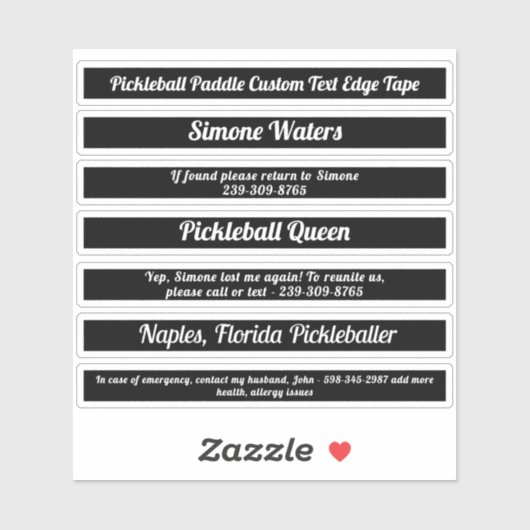 Zwarte Pickleball Paddle Edge-tape aangepaste teks Sticker (Vel)