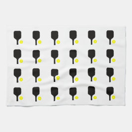 Zwarte pickleball paddles & gele ballen theedoek