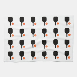 Zwarte pickleball paddles & oranje ballen handdoek