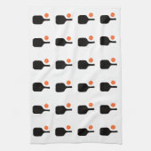 Zwarte pickleball paddles & oranje ballen handdoek (Verticaal)