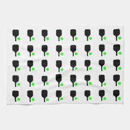 Zwarte pickleball peddel & groene ballen theedoek