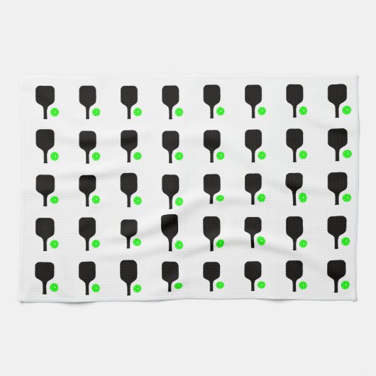 Zwarte pickleball peddel & groene ballen theedoek (Horizontaal)